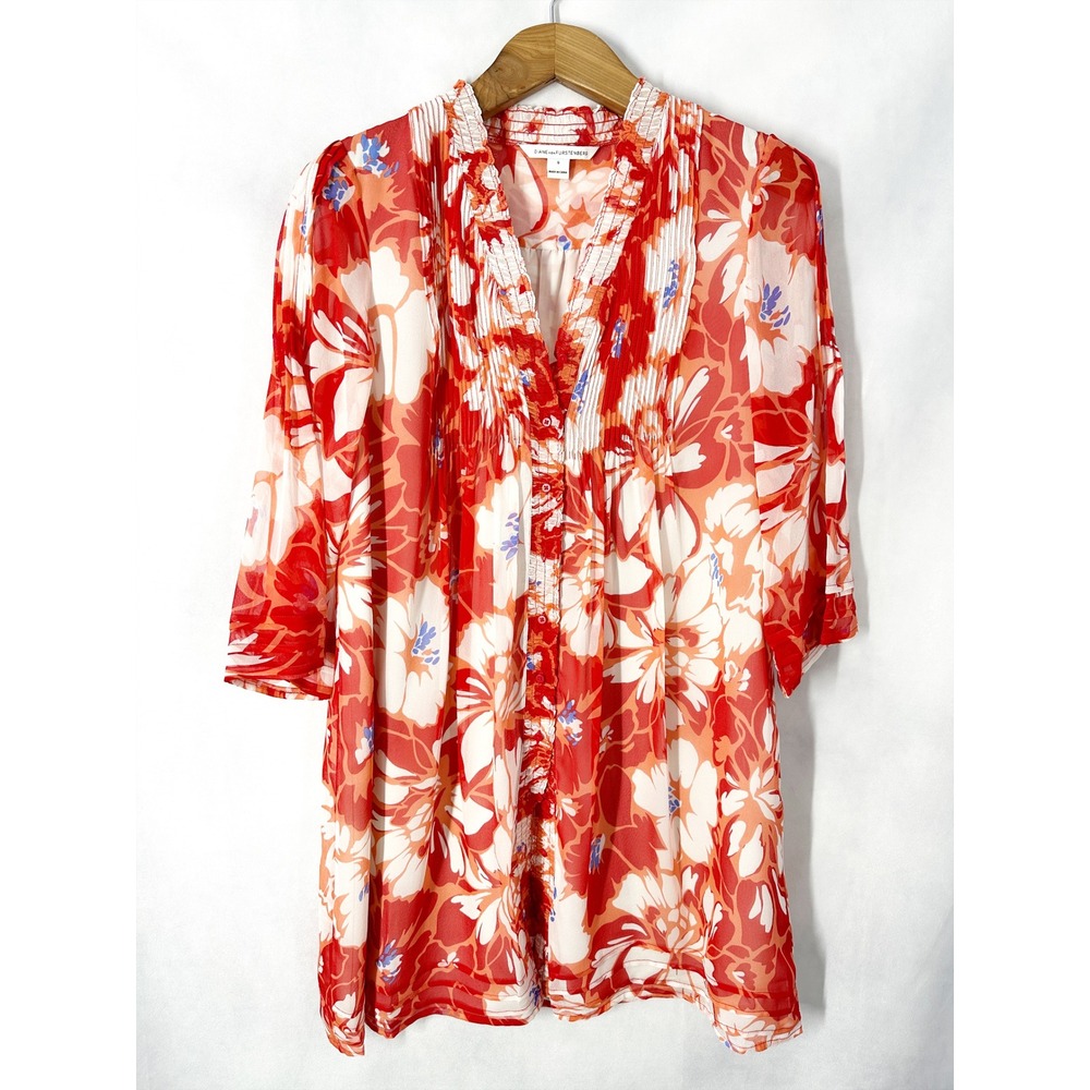 Diane von Furstenberg 100% Silk Chiffon 3/4 Sleeve Red Dress Womens Size 6